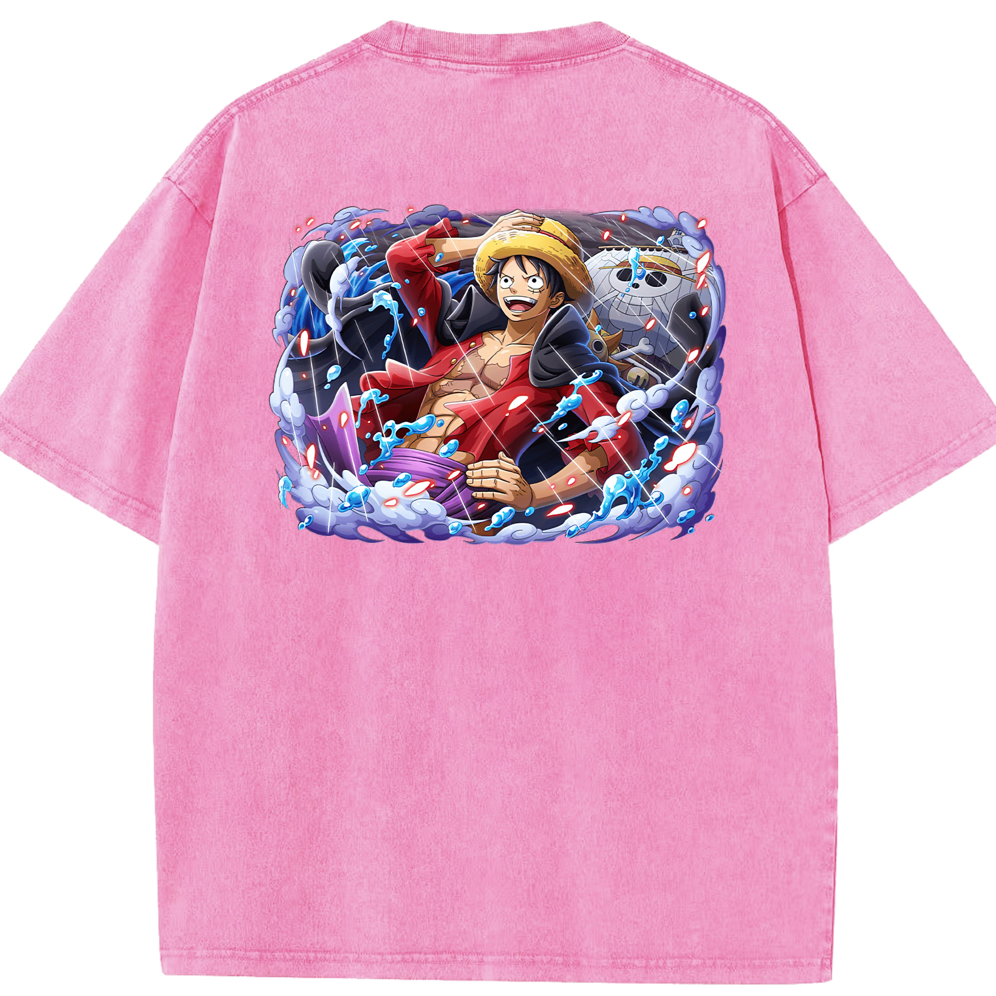 ワンピース モンキー・D・ルフィ ONE PIECE Monkey D. Luffy 綿100% ヴィンテージ風 半袖Tシャツ（背面プリント）